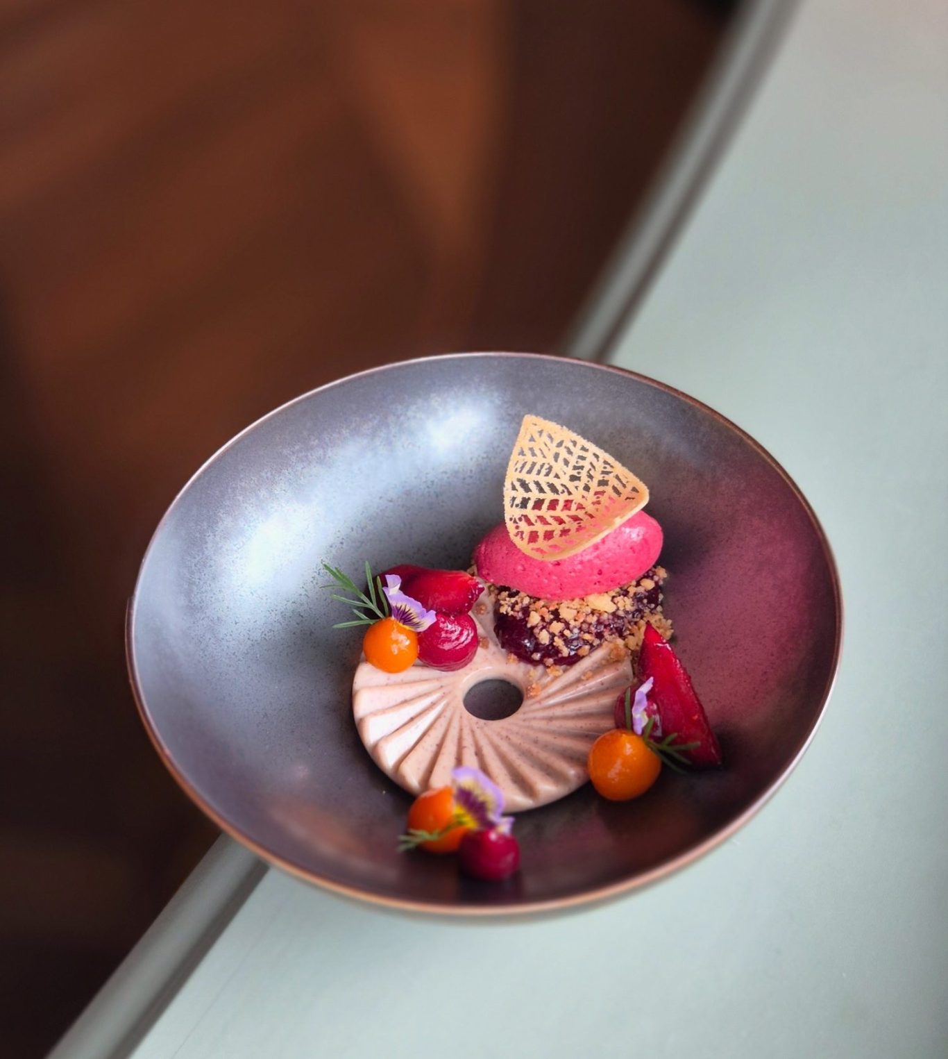 Pekannusscreme Pekanusscreme, Patissier, Patissier des Jahres, Michelin Star, Zwetschge, sanddorn,